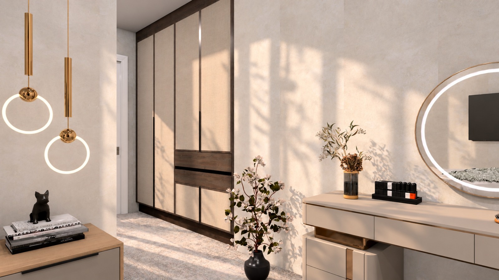 Wardrobes with stained timber framing