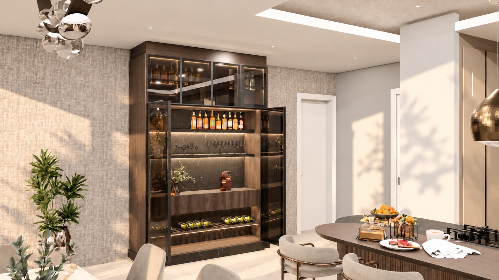 Bar cabinet — open shelving with wine storage