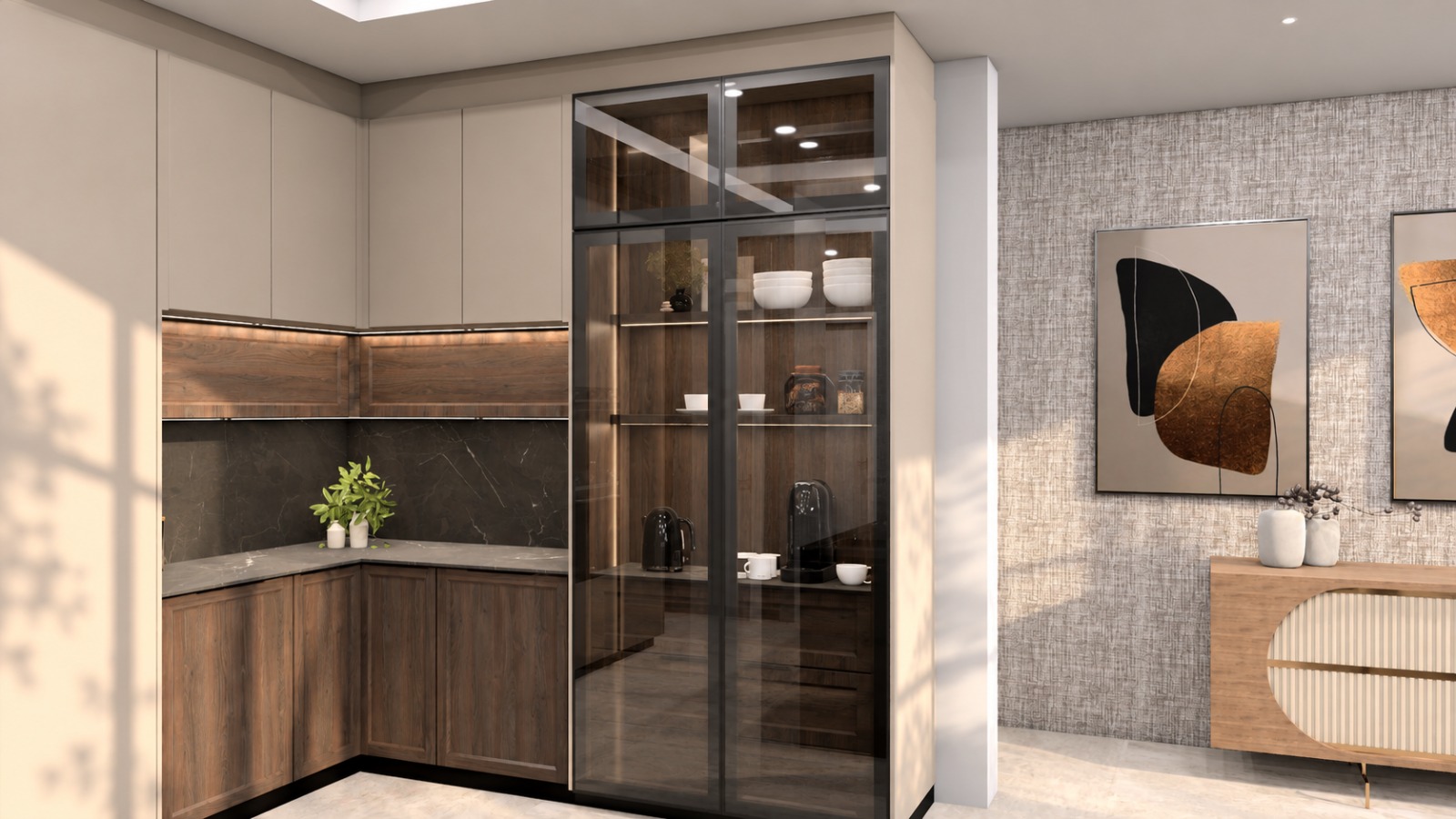 Tall cabinetry and oven bank