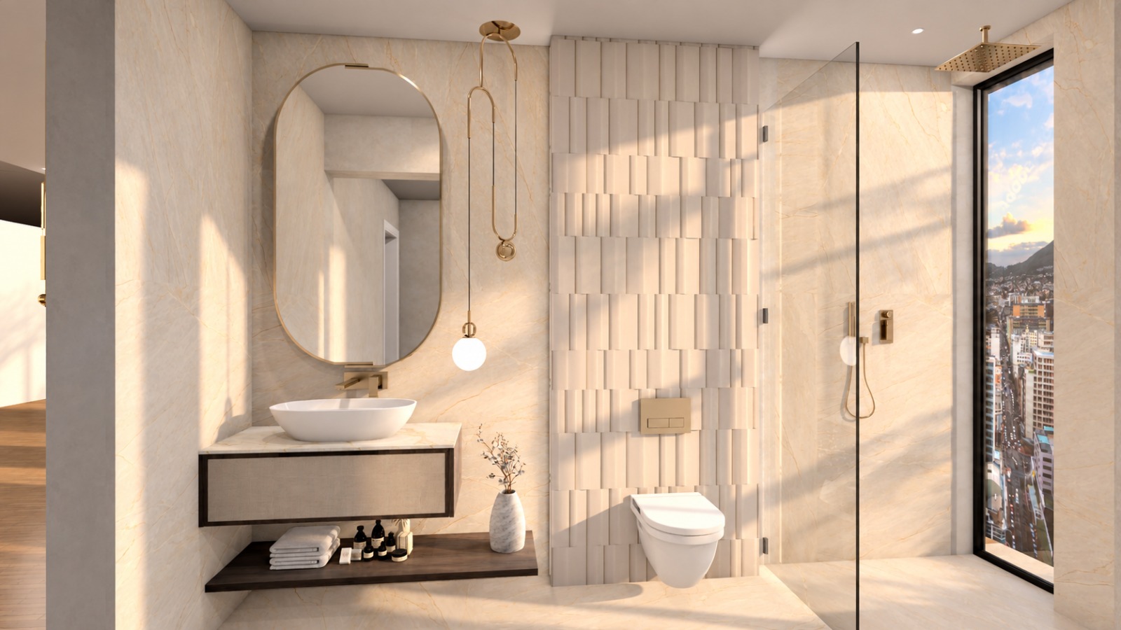 Bedroom wardrobe with city view