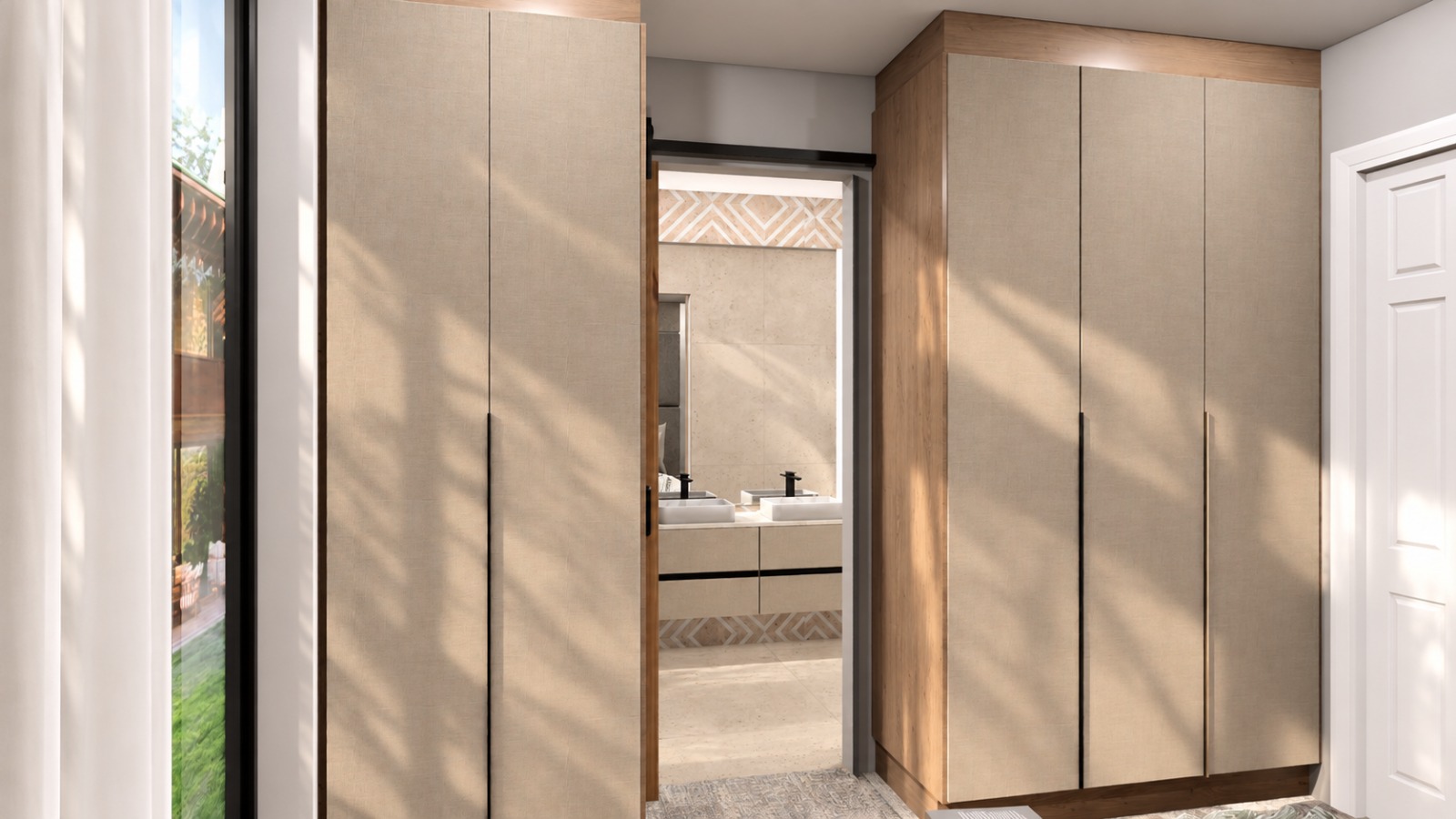 Wardrobes flanking the en-suite entrance
