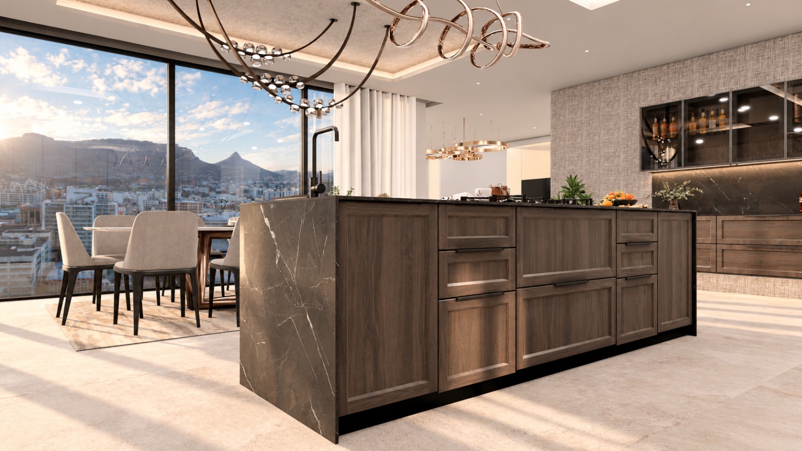 Island elevation in stained timber